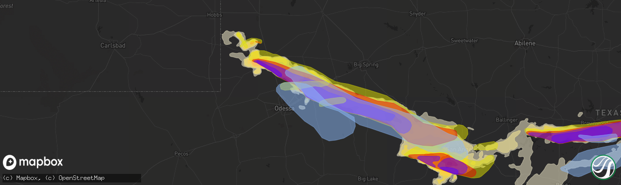 Hail map in Midland, TX on May 24, 2022