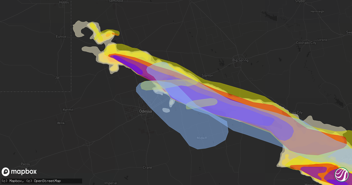 Hail map in Midland, TX on May 24, 2022