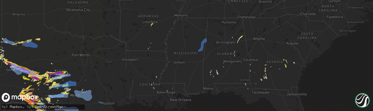Hail map in Mississippi on May 24, 2022