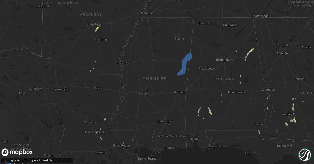 Hail map in Mississippi on May 24, 2022