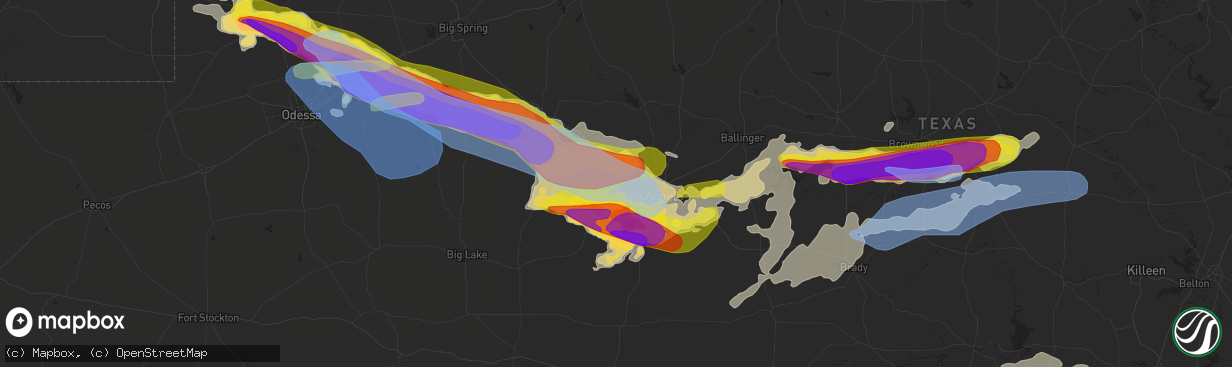 Hail map in San Angelo, TX on May 24, 2022