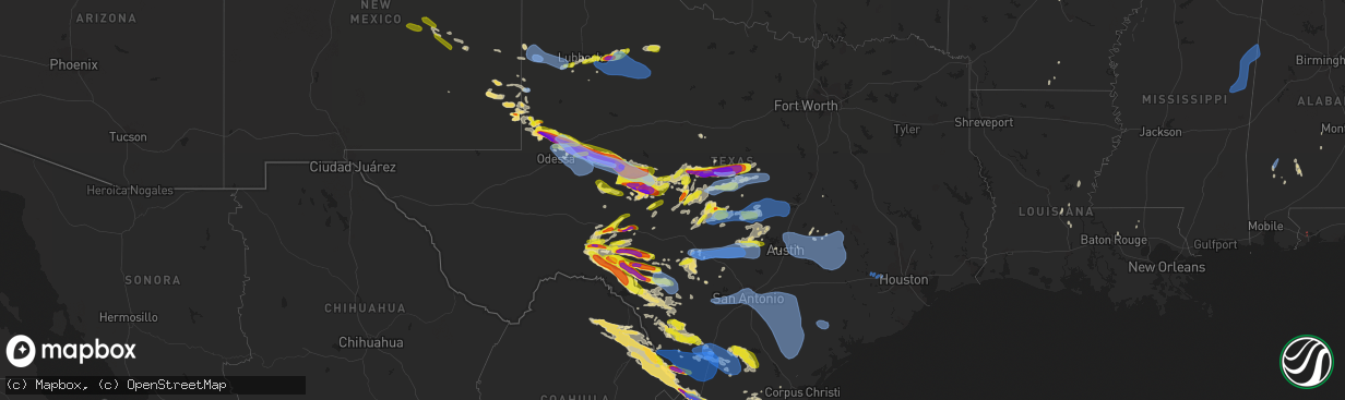 Hail map in Texas on May 24, 2022