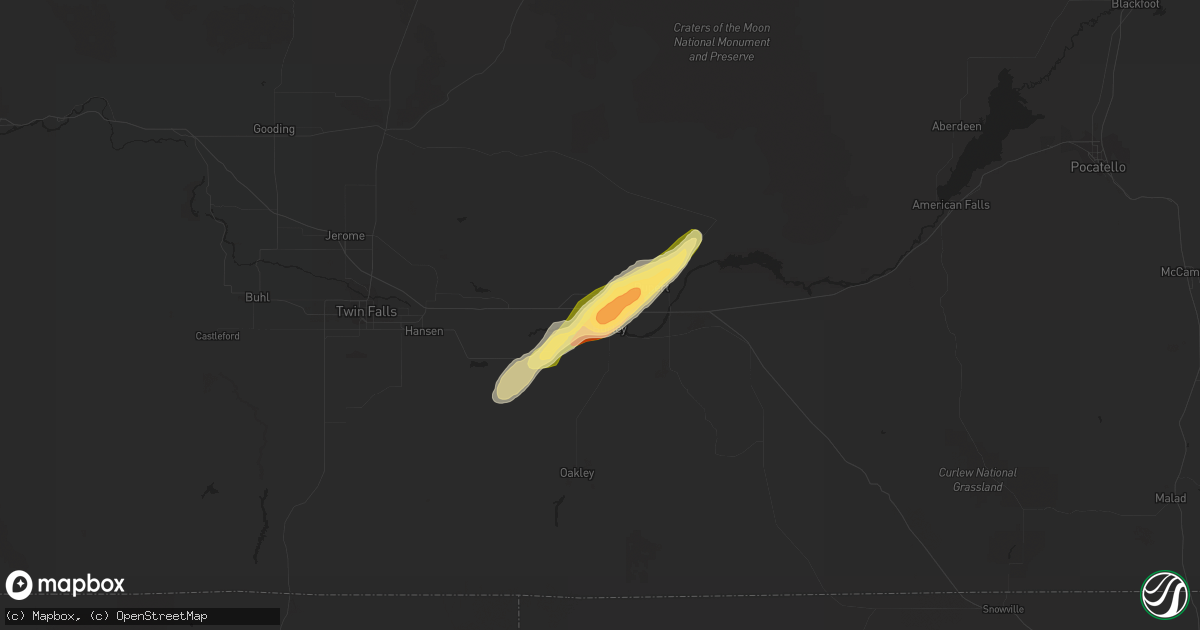 Hail map in Heyburn, ID on May 24, 2023