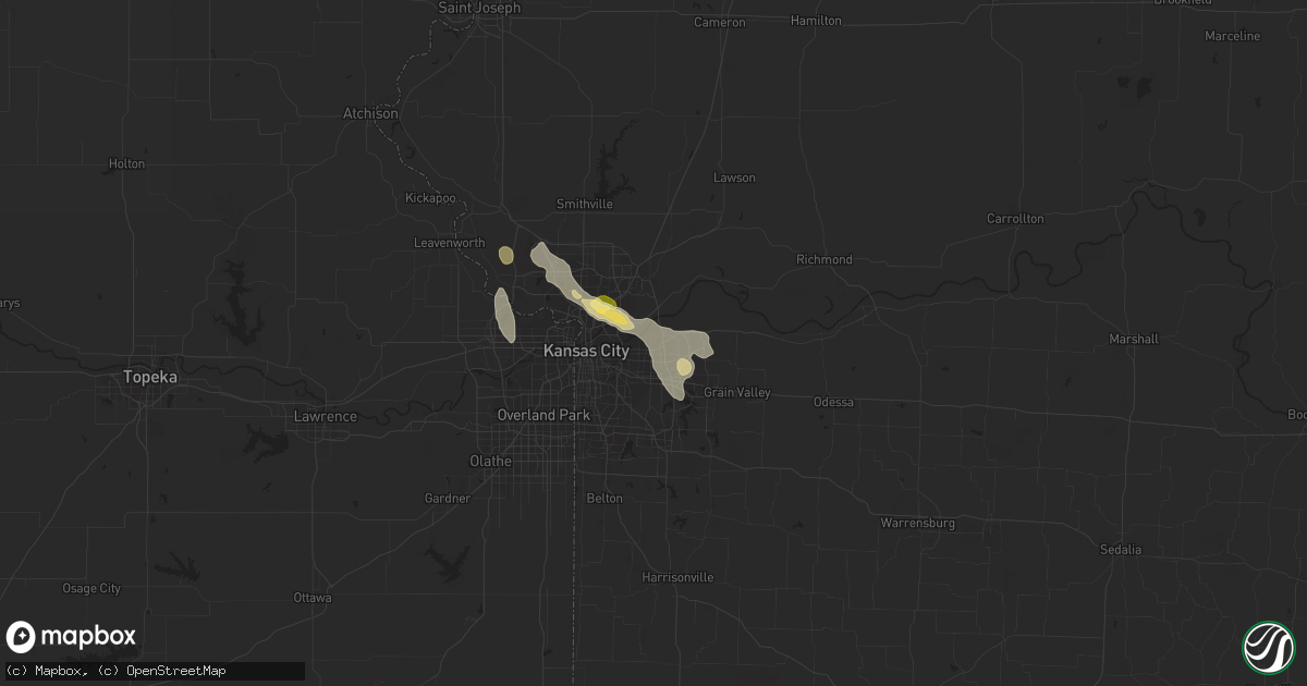 Hail map in Independence, MO on May 24, 2023