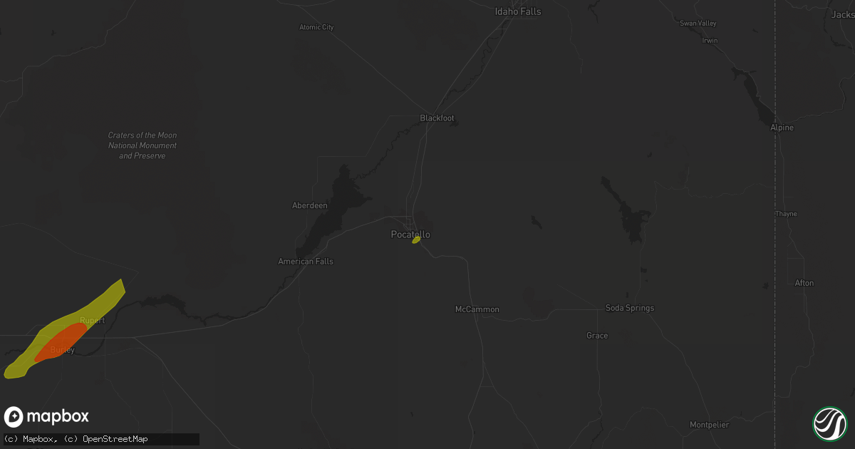 Hail map in Pocatello, ID on May 24, 2023