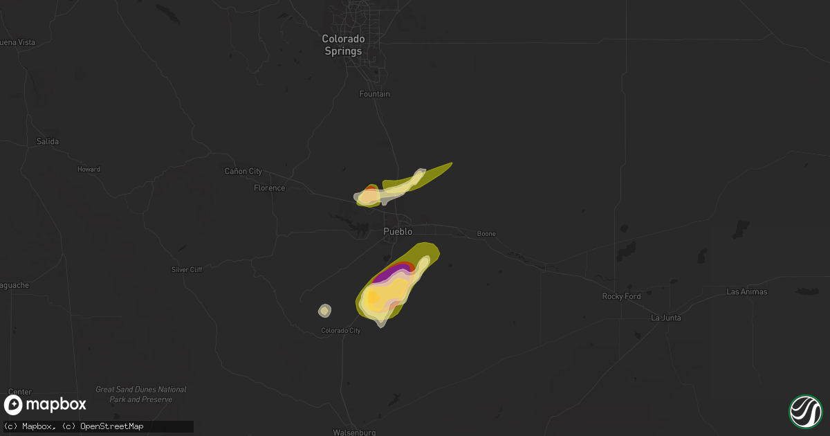 Hail map in Pueblo, CO on May 24, 2023