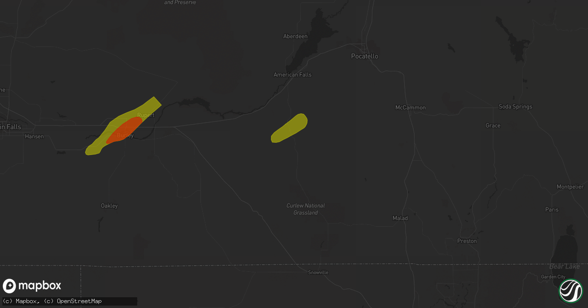 Hail map in Rockland, ID on May 24, 2023