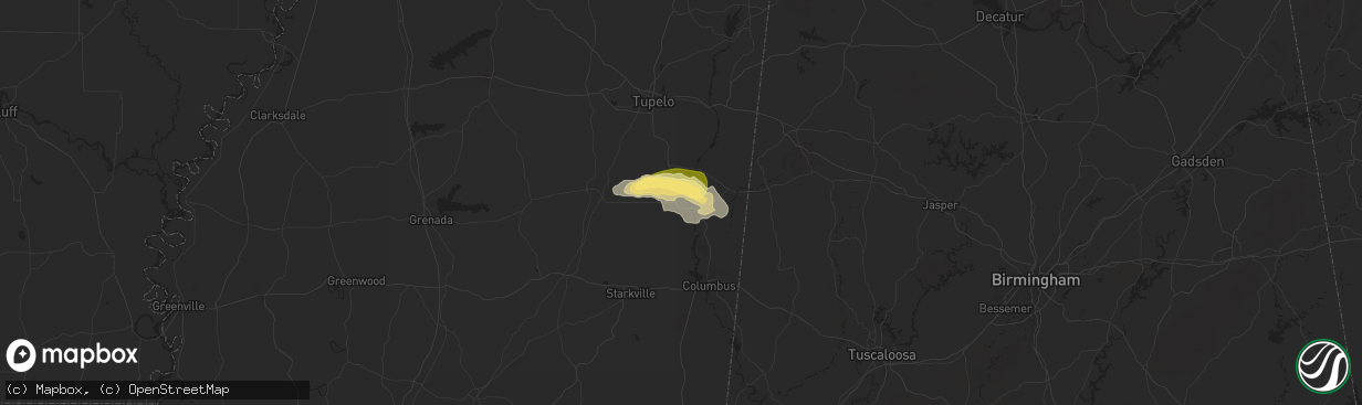 Hail map in Aberdeen, MS on May 24, 2024