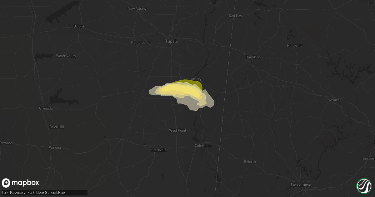 Hail map in Aberdeen, MS on May 24, 2024