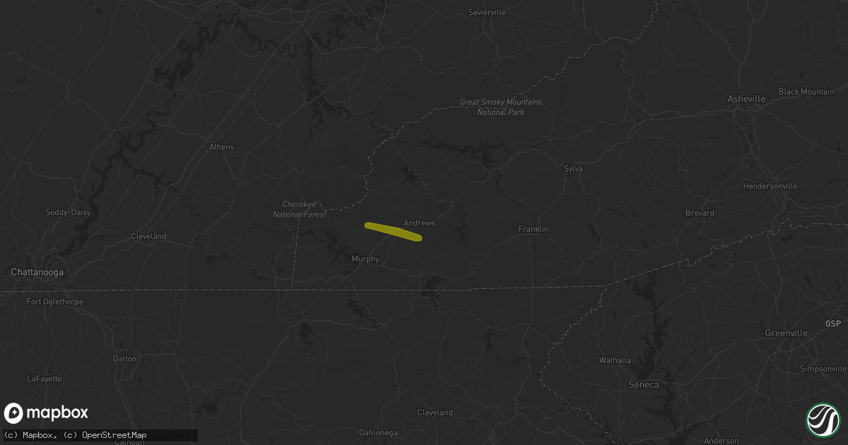 Hail map in Andrews, NC on May 24, 2024