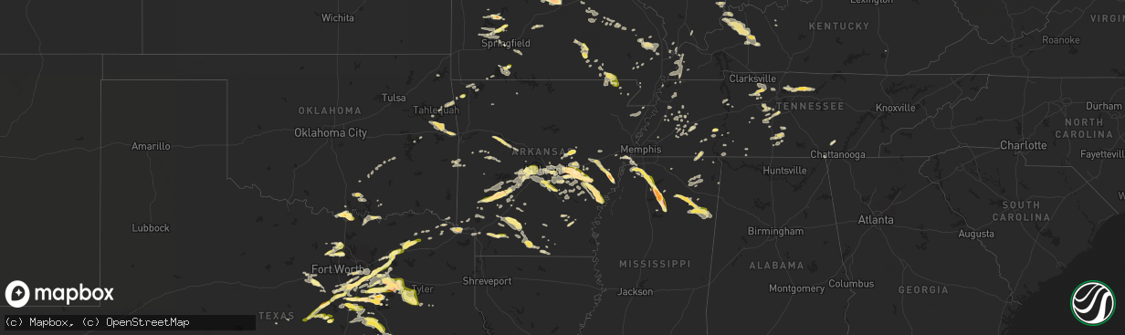 Hail map in Arkansas on May 24, 2024