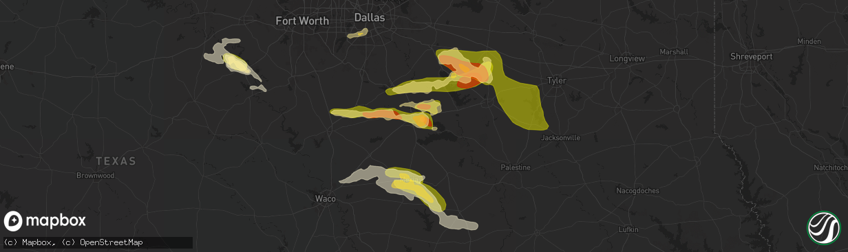 Hail map in Corsicana, TX on May 24, 2024