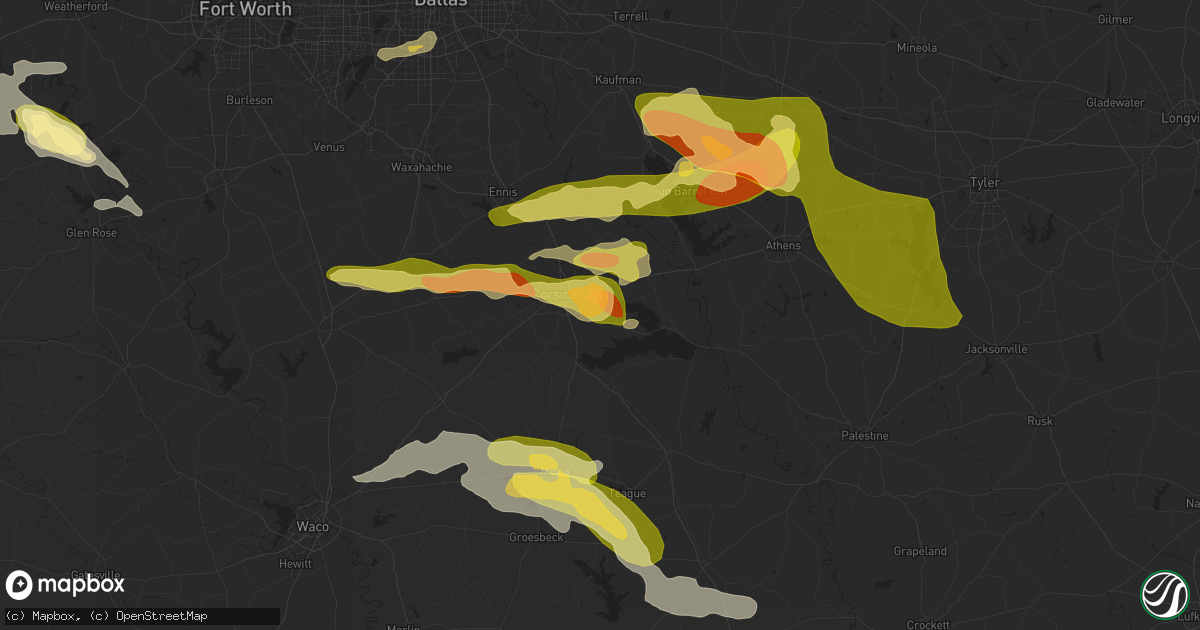Hail map in Corsicana, TX on May 24, 2024