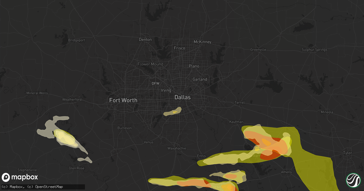 Hail map in Dallas, TX on May 24, 2024