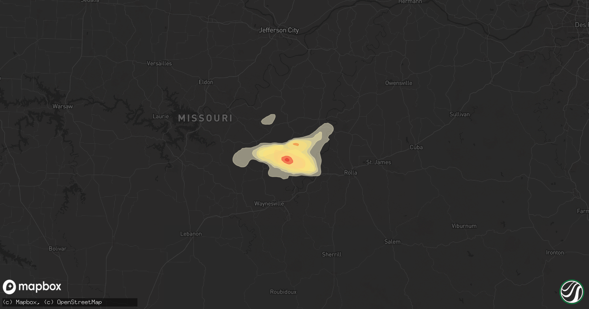 Hail map in Dixon, MO on May 24, 2024
