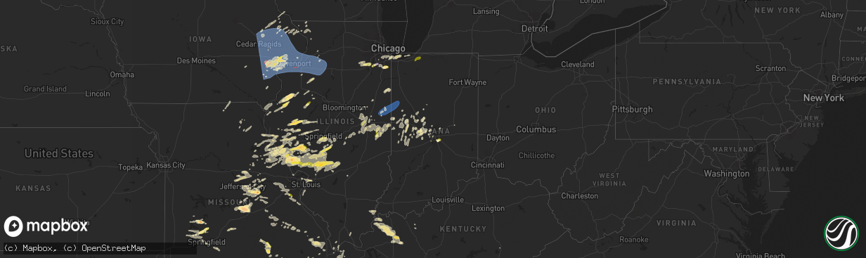 Hail map in Indiana on May 24, 2024