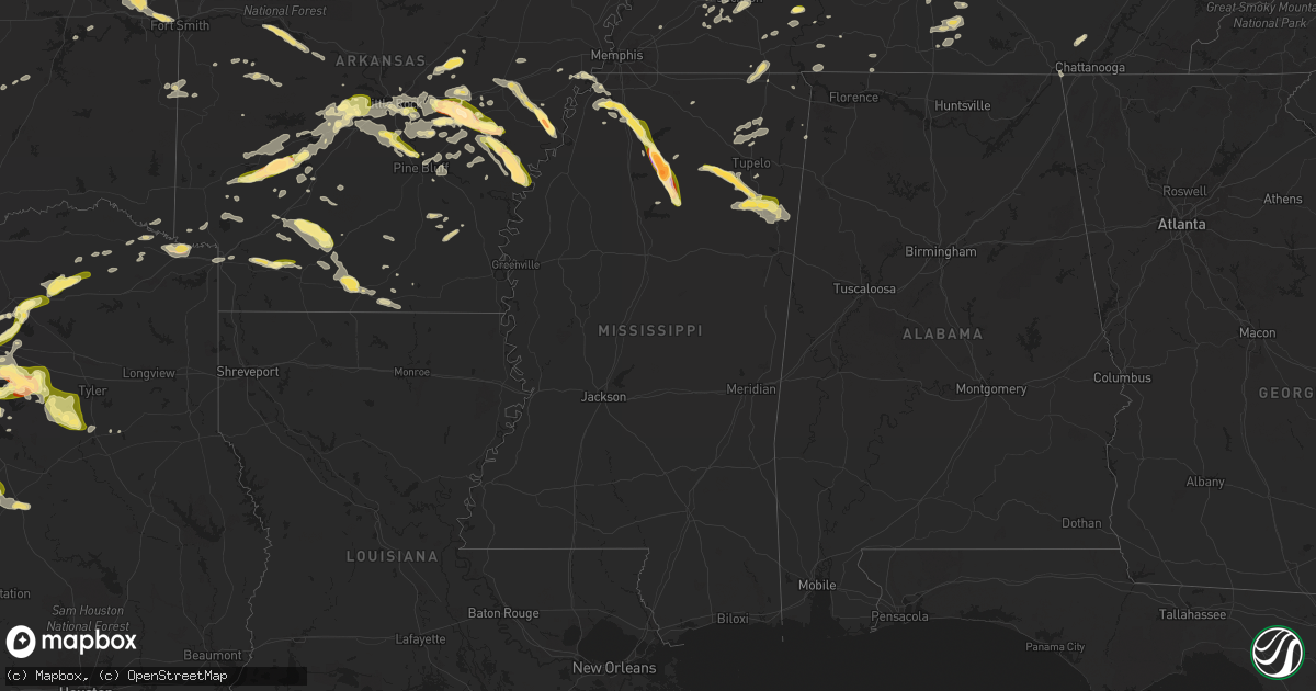 Hail map in Mississippi on May 24, 2024