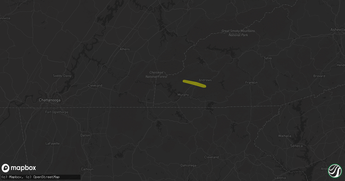 Hail map in Murphy, NC on May 24, 2024