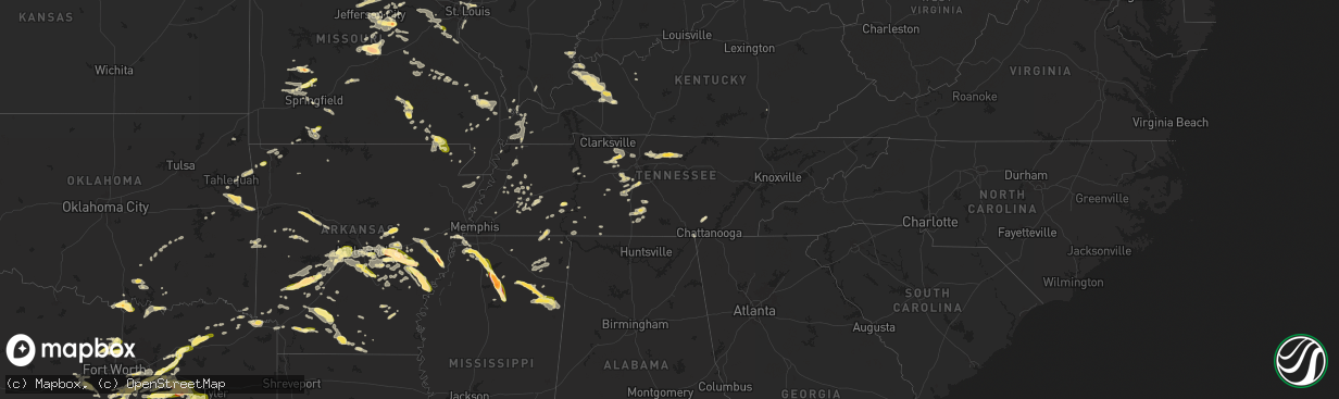 Hail map in Tennessee on May 24, 2024