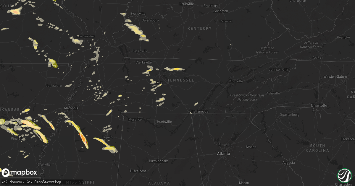Hail map in Tennessee on May 24, 2024