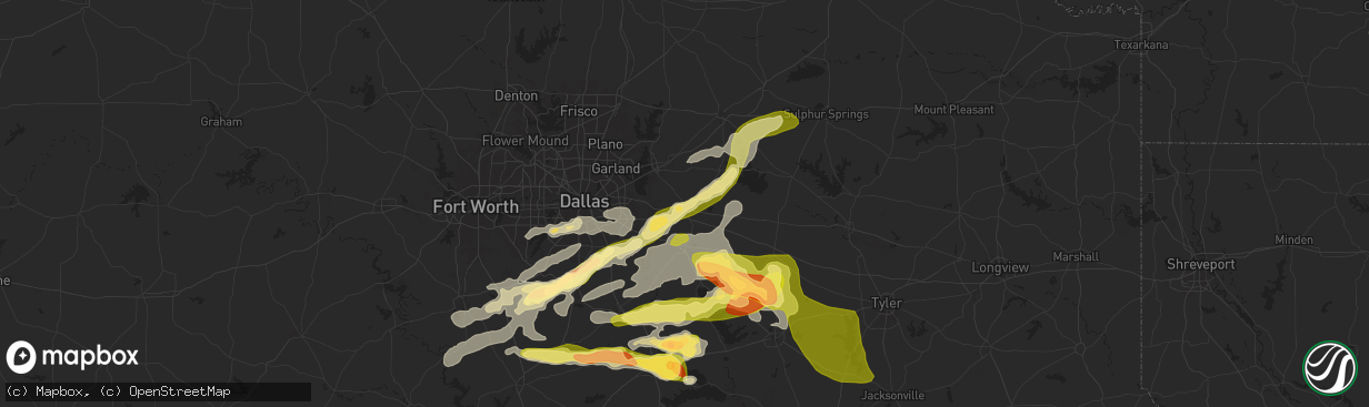 Hail map in Terrell, TX on May 24, 2024