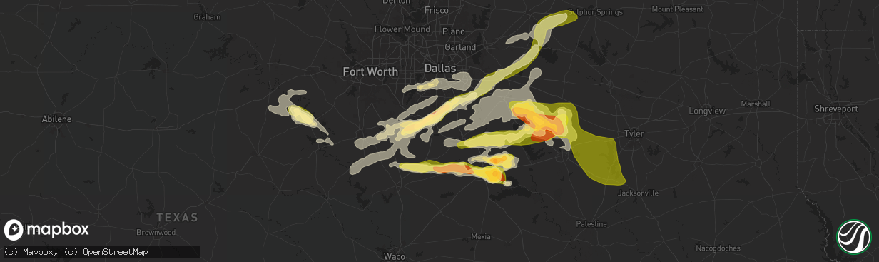 Hail map in Waxahachie, TX on May 24, 2024