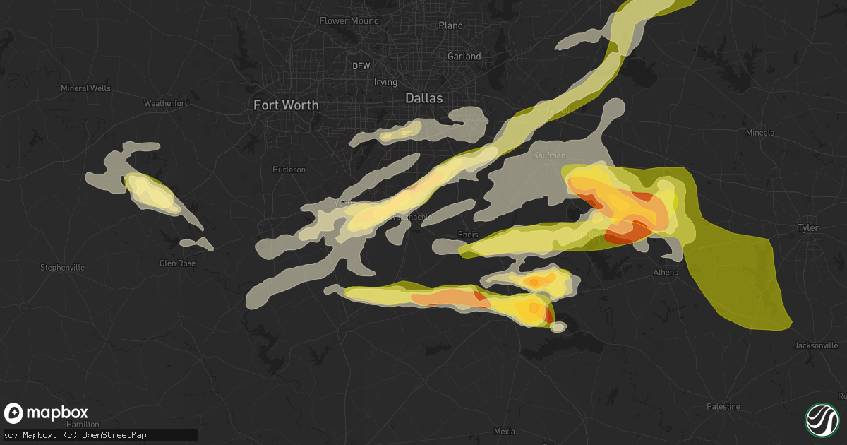 Hail map in Waxahachie, TX on May 24, 2024