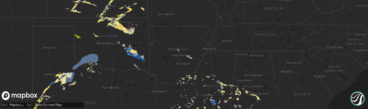 Hail map in Arkansas on May 24, 2025