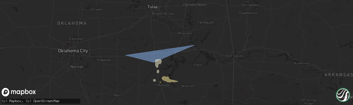 Hail map in Checotah, OK on May 24, 2025