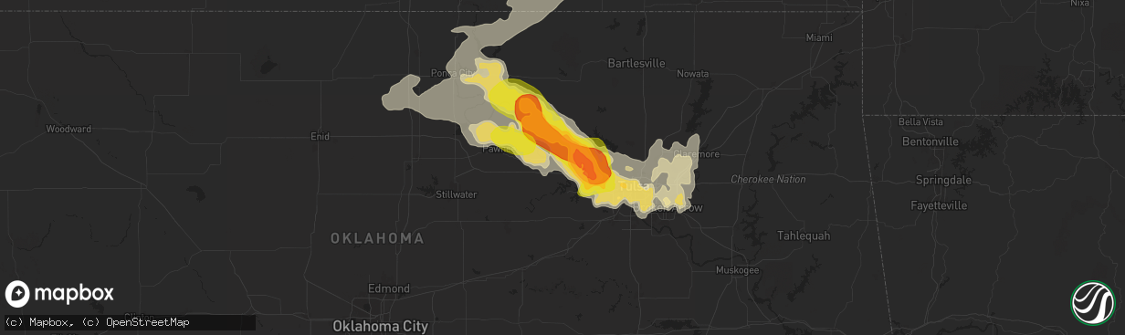 Hail map in Cleveland, OK on May 24, 2025