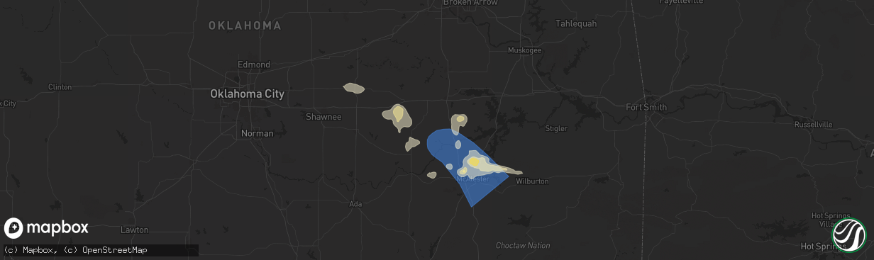 Hail map in Dustin, OK on May 24, 2025