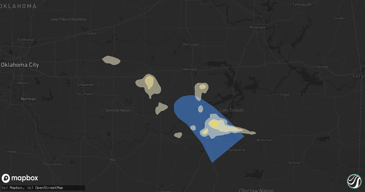 Hail map in Dustin, OK on May 24, 2025