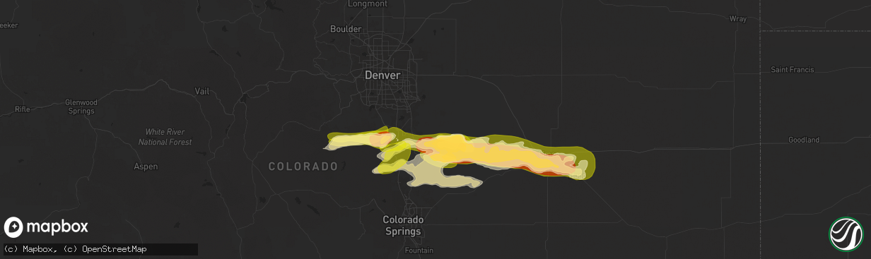 Hail map in Elizabeth, CO on May 24, 2025