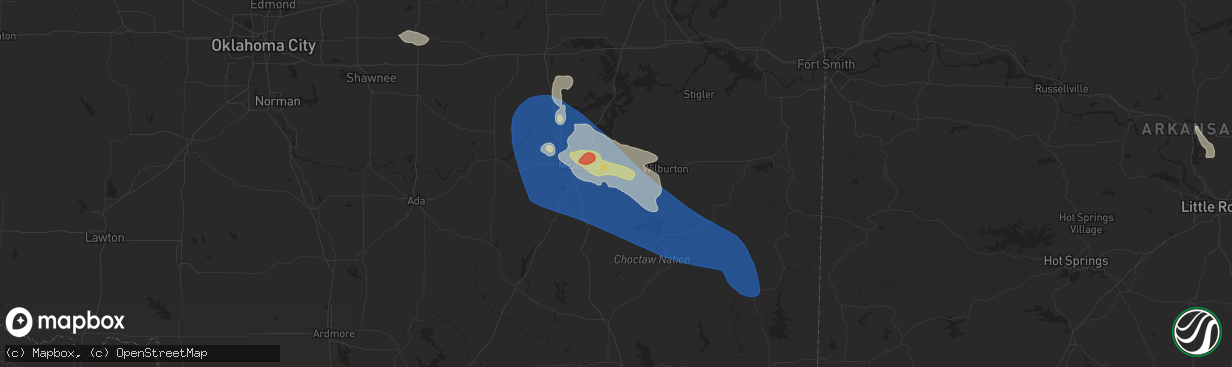 Hail map in Haileyville, OK on May 24, 2025