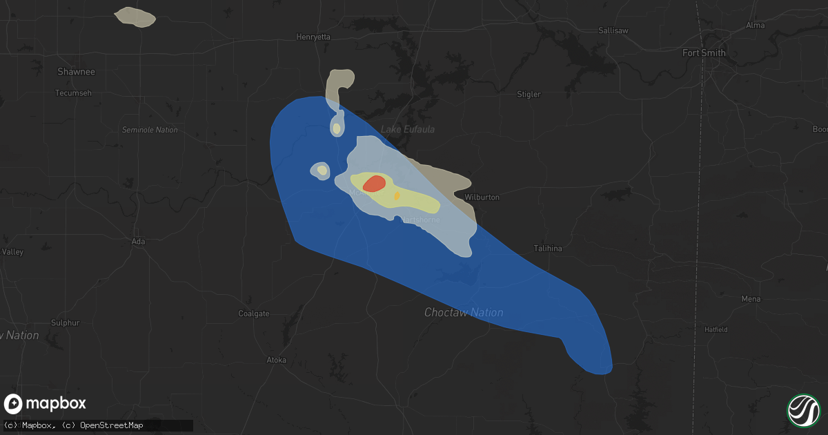 Hail map in Haileyville, OK on May 24, 2025