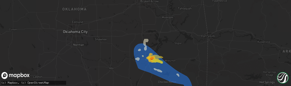 Hail map in Hanna, OK on May 24, 2025