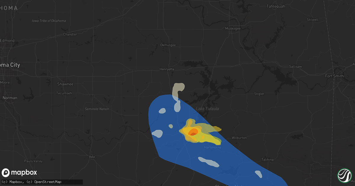 Hail map in Hanna, OK on May 24, 2025