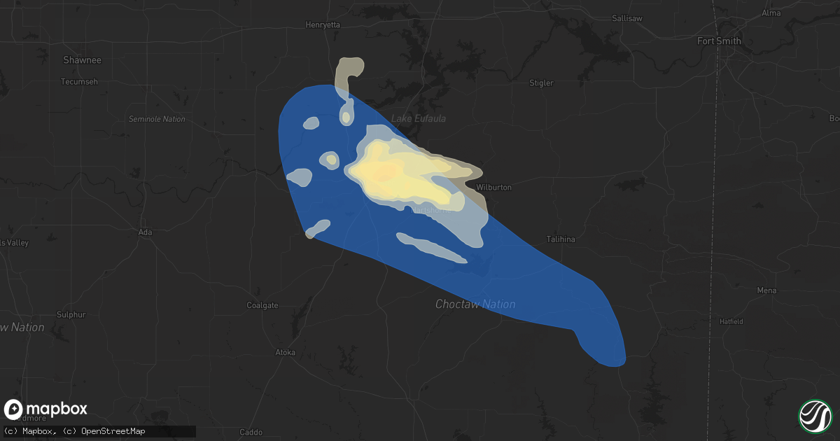 Hail map in Hartshorne, OK on May 24, 2025