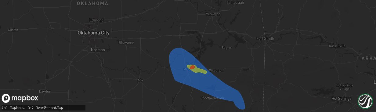 Hail map in Indianola, OK on May 24, 2025