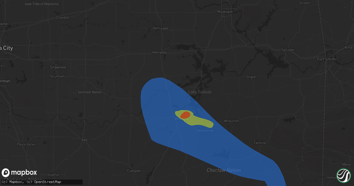 Hail map in Indianola, OK on May 24, 2025