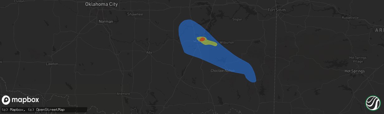 Hail map in Kiowa, OK on May 24, 2025