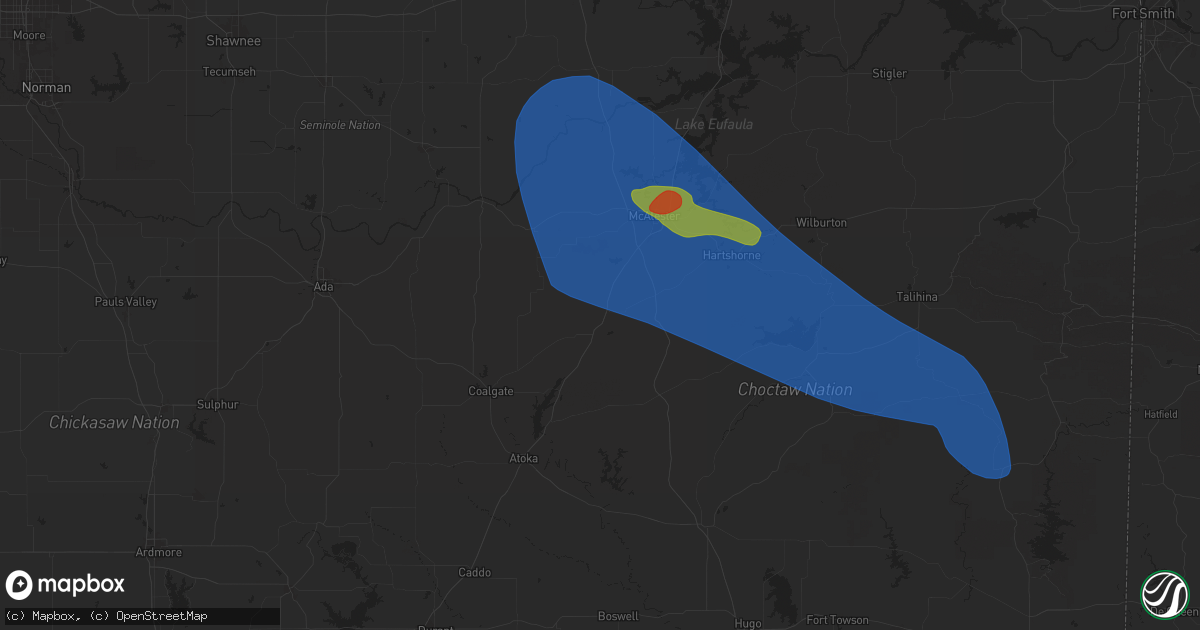 Hail map in Kiowa, OK on May 24, 2025