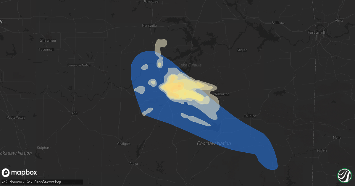 Hail map in Krebs, OK on May 24, 2025