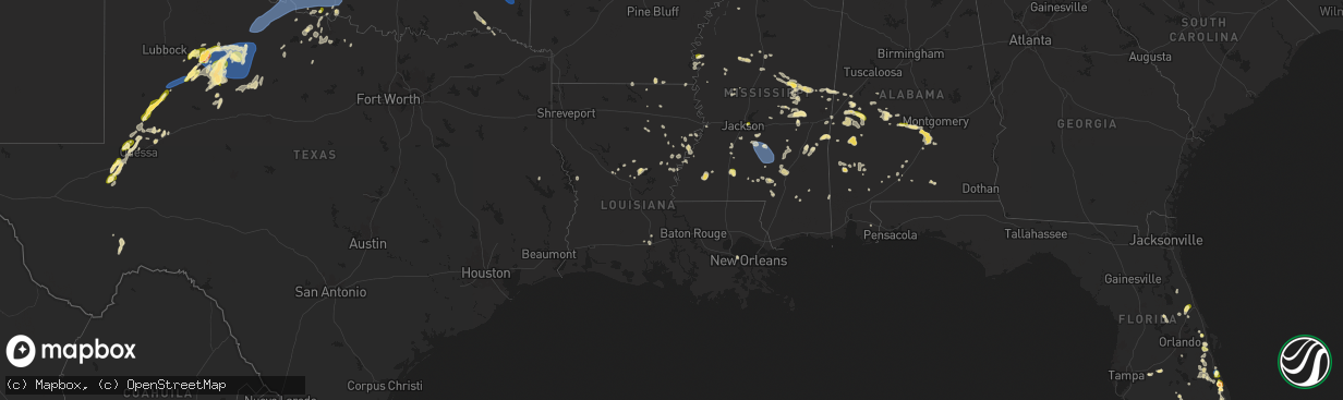 Hail map in Louisiana on May 24, 2025