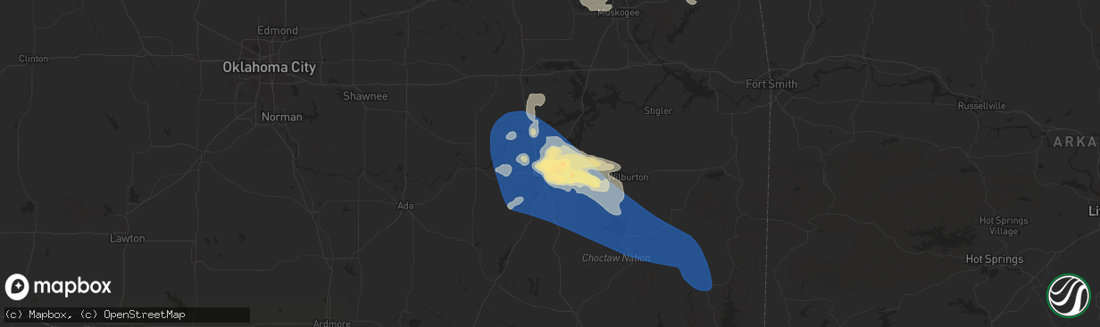 Hail map in Mcalester, OK on May 24, 2025