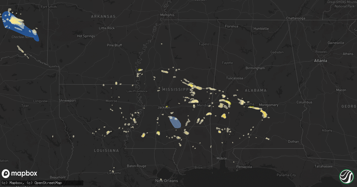 Hail map in Mississippi on May 24, 2025