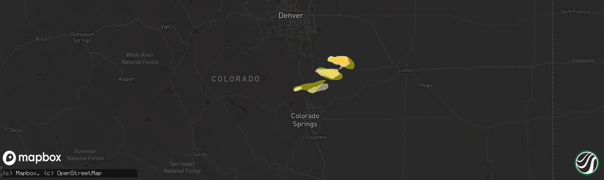 Hail map in Monument, CO on May 24, 2025