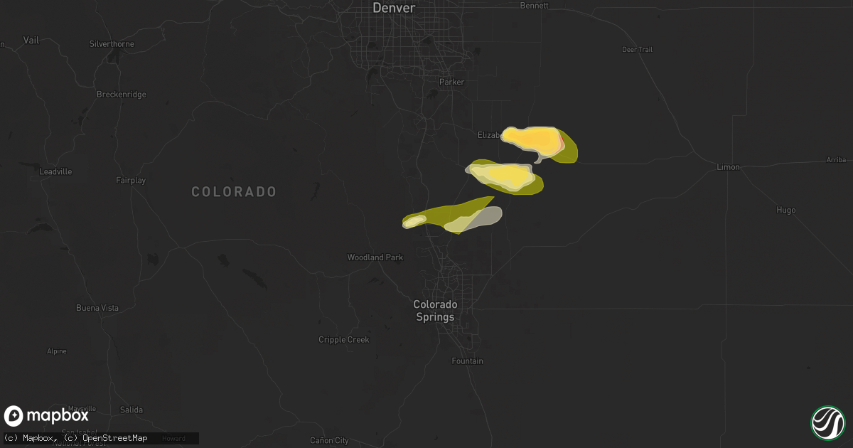 Hail map in Monument, CO on May 24, 2025