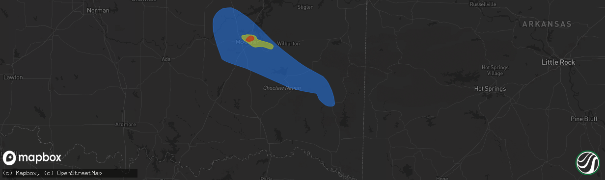 Hail map in Nashoba, OK on May 24, 2025