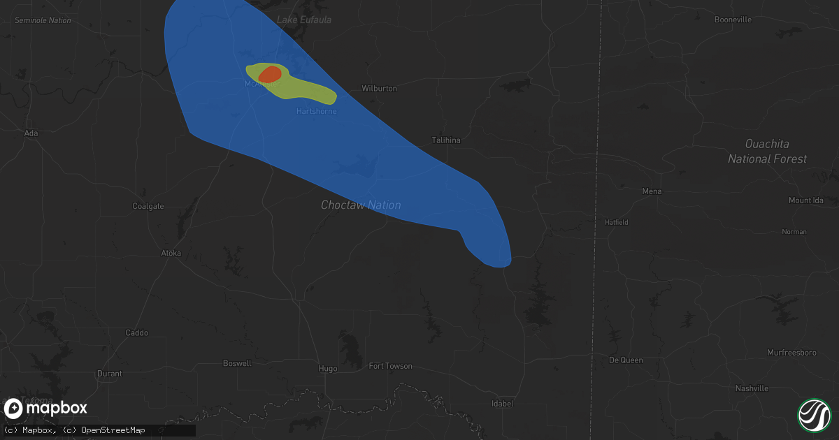 Hail map in Nashoba, OK on May 24, 2025